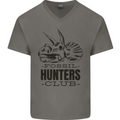 Fossil Hunters Club Paleontology Dinosaurs Mens V-Neck Cotton T-Shirt Charcoal