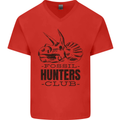 Fossil Hunters Club Paleontology Dinosaurs Mens V-Neck Cotton T-Shirt Red