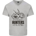 Fossil Hunters Club Paleontology Dinosaurs Mens V-Neck Cotton T-Shirt Sports Grey