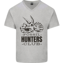 Fossil Hunters Club Paleontology Dinosaurs Mens V-Neck Cotton T-Shirt Sports Grey