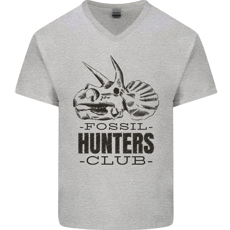 Fossil Hunters Club Paleontology Dinosaurs Mens V-Neck Cotton T-Shirt Sports Grey