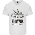 Fossil Hunters Club Paleontology Dinosaurs Mens V-Neck Cotton T-Shirt White
