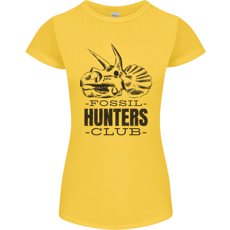 Fossil Hunters Club Paleontology Dinosaurs Womens Petite Cut T-Shirt Yellow