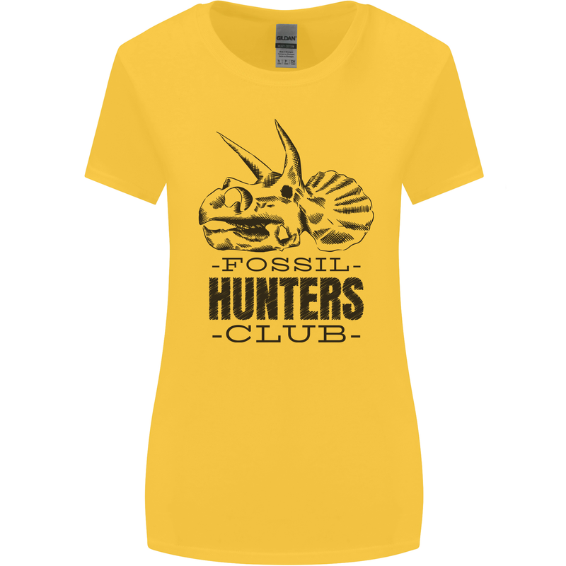 Fossil Hunters Club Paleontology Dinosaurs Womens Wider Cut T-Shirt Yellow