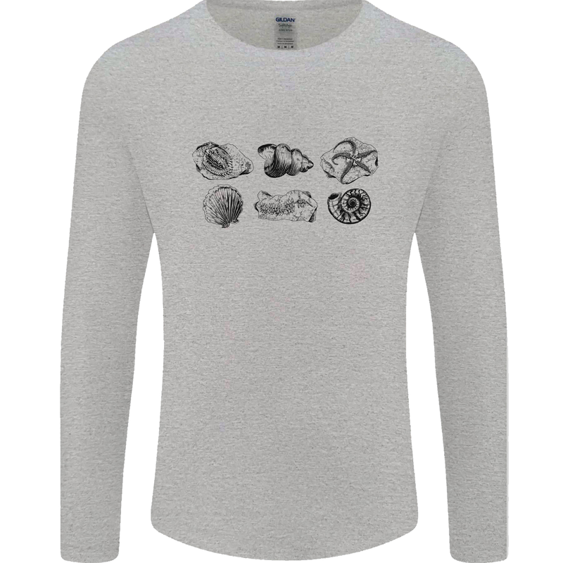 Fossil Set Palaeontologist Palaeontology Mens Long Sleeve T-Shirt Sports Grey