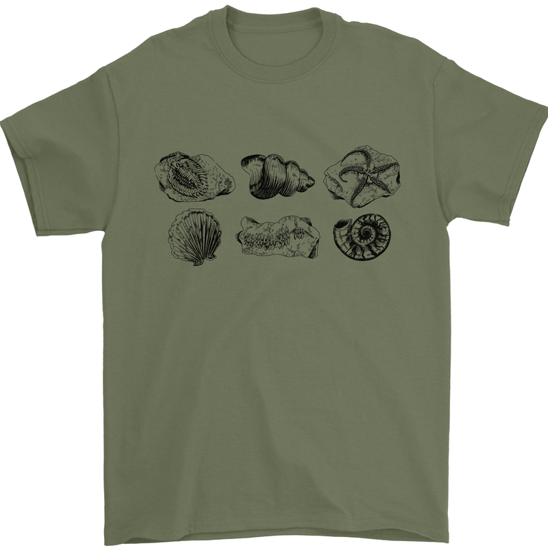 Fossil Set Palaeontologist Palaeontology Mens T-Shirt 100% Cotton Military Green