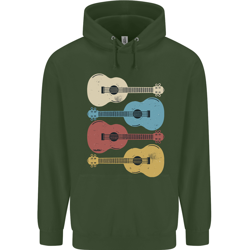 Four Ukulele Guitars Childrens Kids Hoodie Forest Green