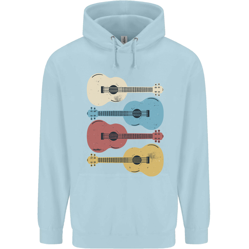 Four Ukulele Guitars Childrens Kids Hoodie Light Blue