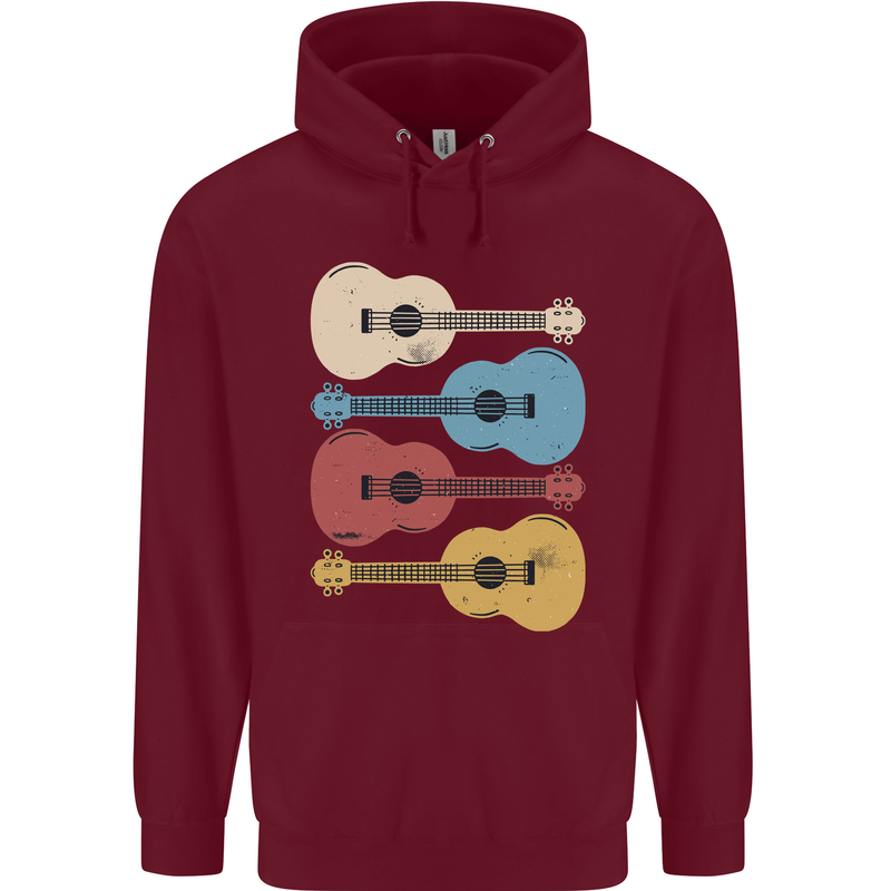 Four Ukulele Guitars Childrens Kids Hoodie Maroon