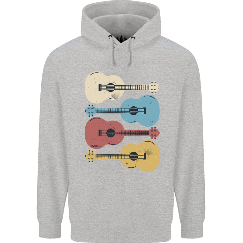 Four Ukulele Guitars Childrens Kids Hoodie Sports Grey