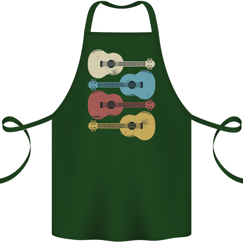 Four Ukulele Guitars Cotton Apron 100% Organic Forest Green