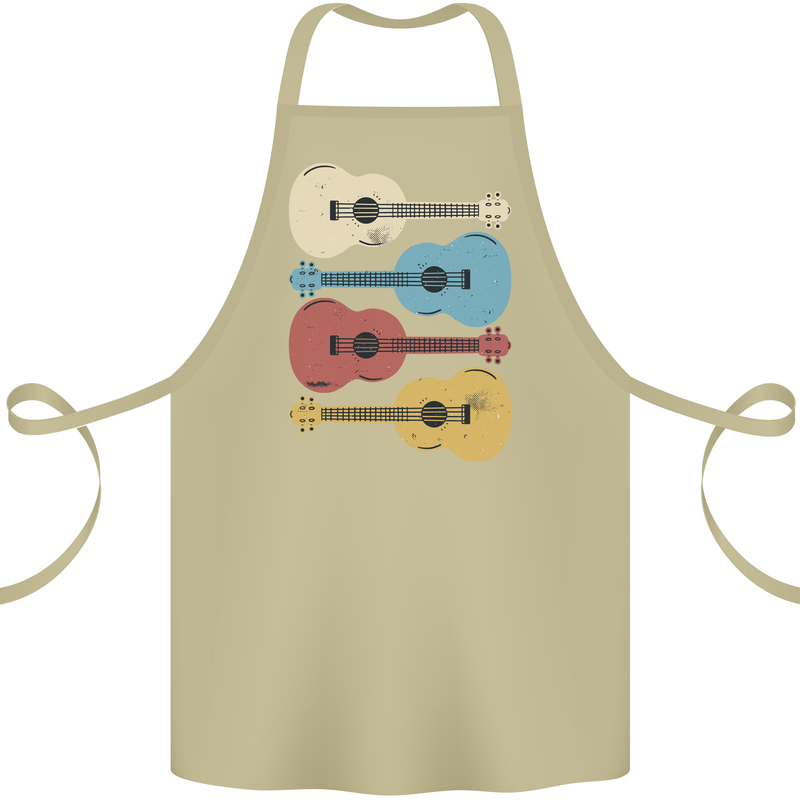 Four Ukulele Guitars Cotton Apron 100% Organic Khaki