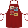 Four Ukulele Guitars Cotton Apron 100% Organic Maroon