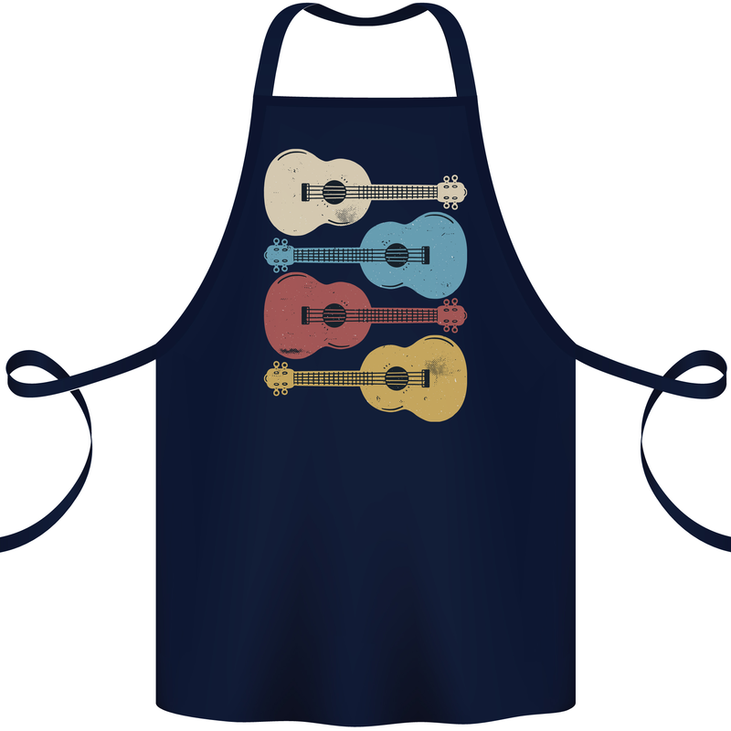 Four Ukulele Guitars Cotton Apron 100% Organic Navy Blue