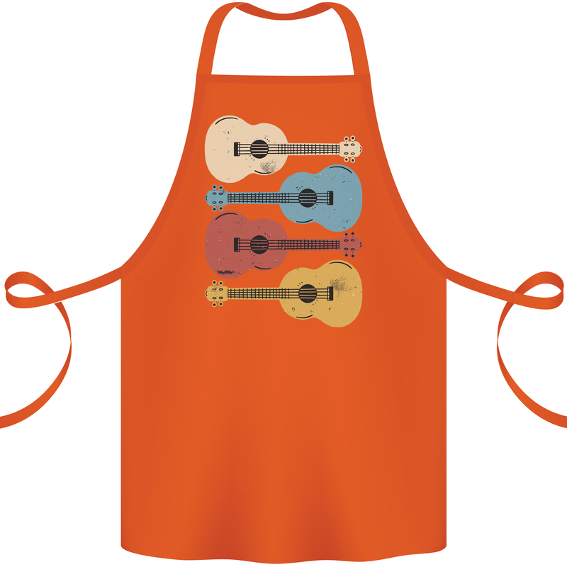 Four Ukulele Guitars Cotton Apron 100% Organic Orange