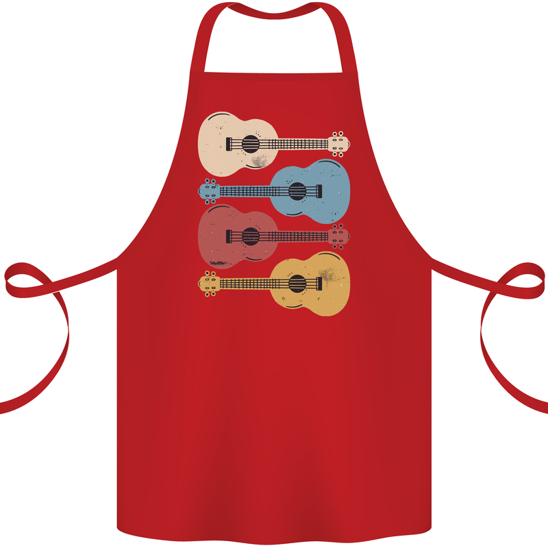 Four Ukulele Guitars Cotton Apron 100% Organic Red