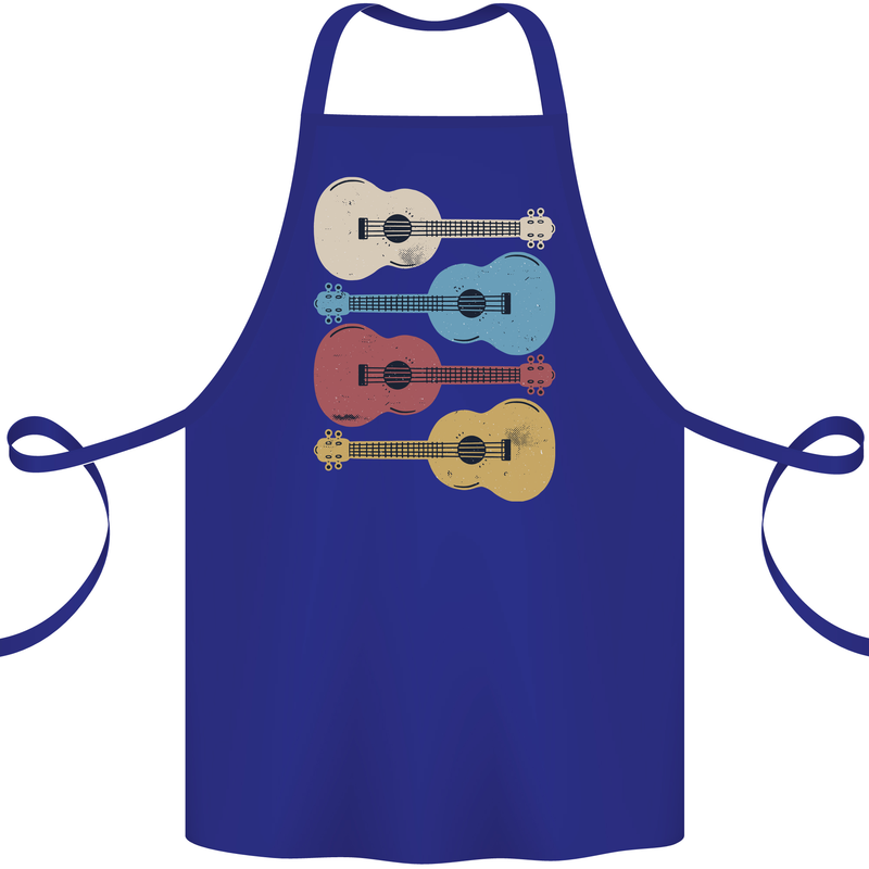 Four Ukulele Guitars Cotton Apron 100% Organic Royal Blue