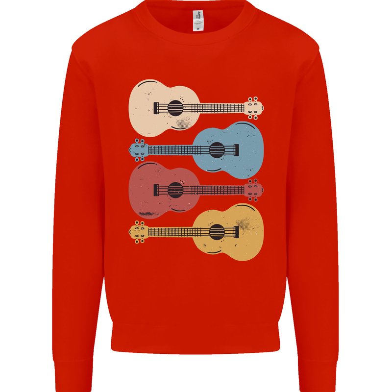 Four Ukulele Guitars Kids Sweatshirt Jumper Bright Red