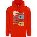 Four Ukulele Guitars Mens 80% Cotton Hoodie Bright Red