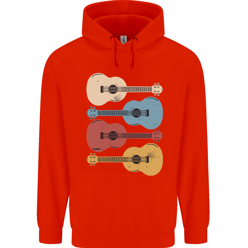 Four Ukulele Guitars Mens 80% Cotton Hoodie Bright Red
