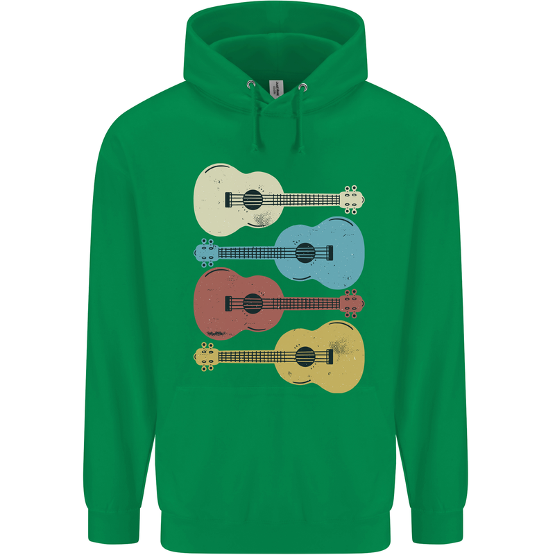 Four Ukulele Guitars Mens 80% Cotton Hoodie Irish Green