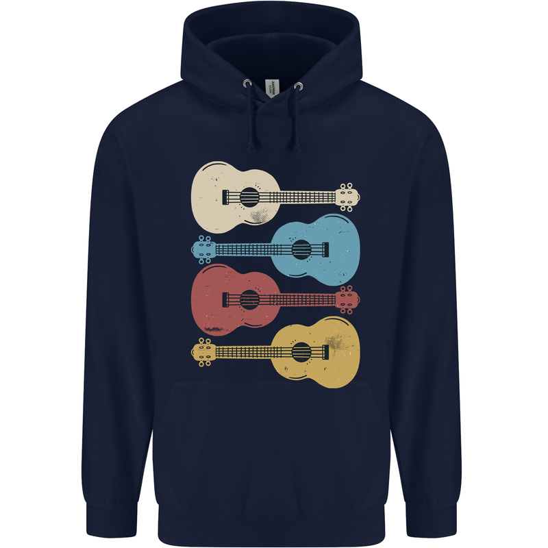 Four Ukulele Guitars Mens 80% Cotton Hoodie Navy Blue