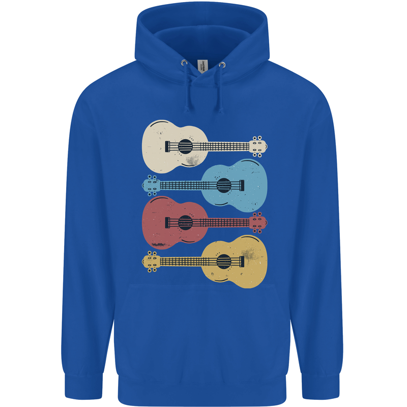 Four Ukulele Guitars Mens 80% Cotton Hoodie Royal Blue