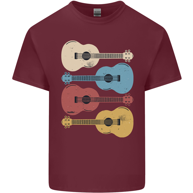 Four Ukulele Guitars Mens Cotton T-Shirt Tee Top Maroon