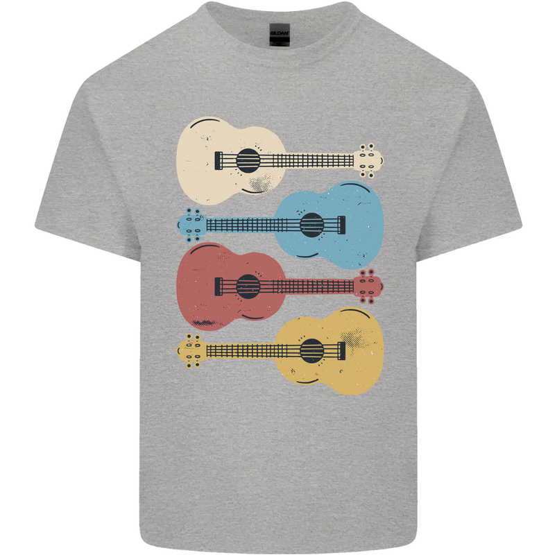 Four Ukulele Guitars Mens Cotton T-Shirt Tee Top Sports Grey