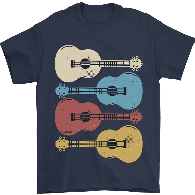 Four Ukulele Guitars Mens T-Shirt 100% Cotton Navy Blue