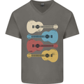 Four Ukulele Guitars Mens V-Neck Cotton T-Shirt Charcoal