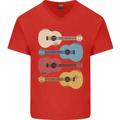 Four Ukulele Guitars Mens V-Neck Cotton T-Shirt Red