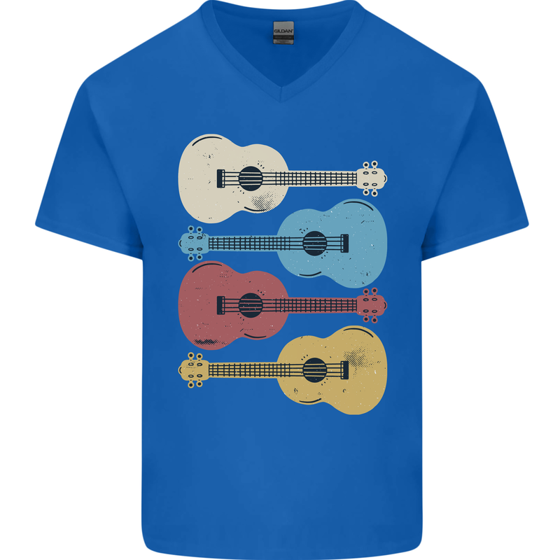 Four Ukulele Guitars Mens V-Neck Cotton T-Shirt Royal Blue