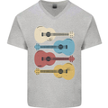 Four Ukulele Guitars Mens V-Neck Cotton T-Shirt Sports Grey