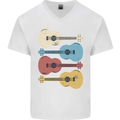 Four Ukulele Guitars Mens V-Neck Cotton T-Shirt White