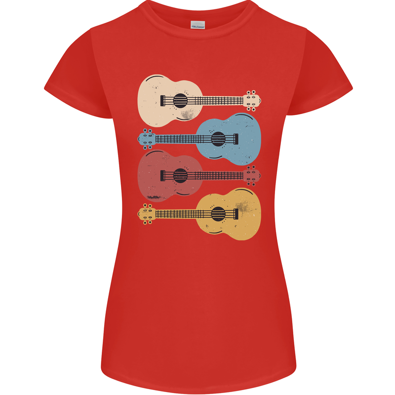 Four Ukulele Guitars Womens Petite Cut T-Shirt Red