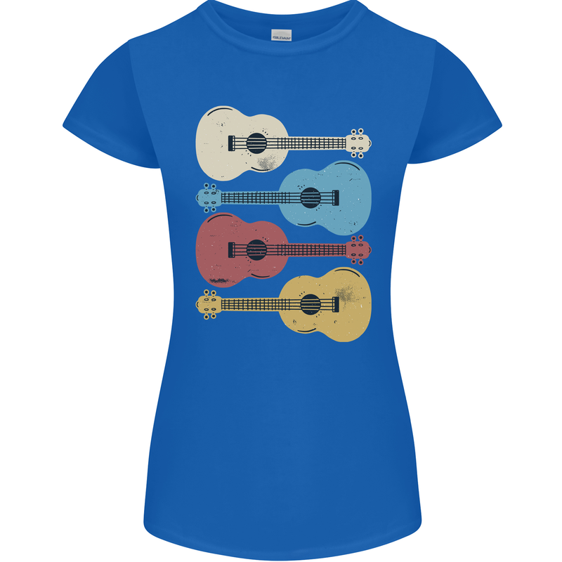 Four Ukulele Guitars Womens Petite Cut T-Shirt Royal Blue