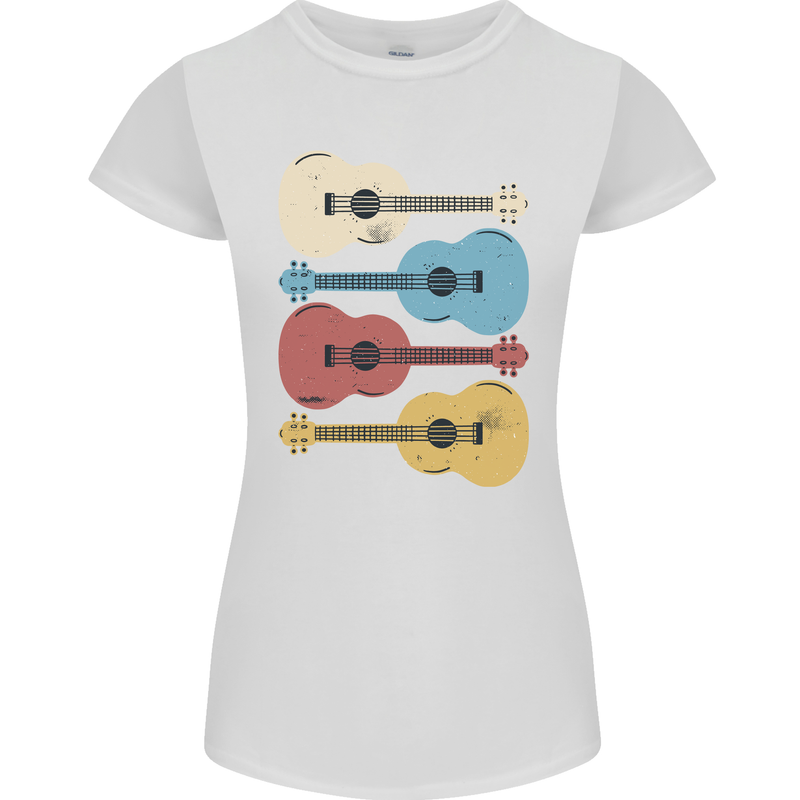 Four Ukulele Guitars Womens Petite Cut T-Shirt White