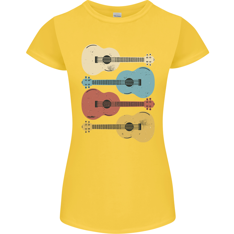 Four Ukulele Guitars Womens Petite Cut T-Shirt Yellow