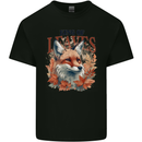 Fox King of Leaves Mens Cotton T-Shirt Tee Top Black