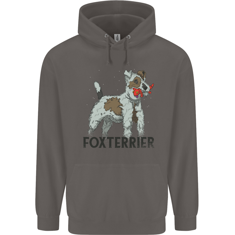 Fox Terrier With a Toy Dog Mens 80% Cotton Hoodie Charcoal