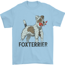 Fox Terrier With a Toy Dog Mens T-Shirt 100% Cotton Light Blue