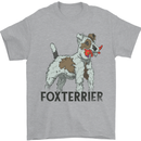 Fox Terrier With a Toy Dog Mens T-Shirt 100% Cotton Sports Grey