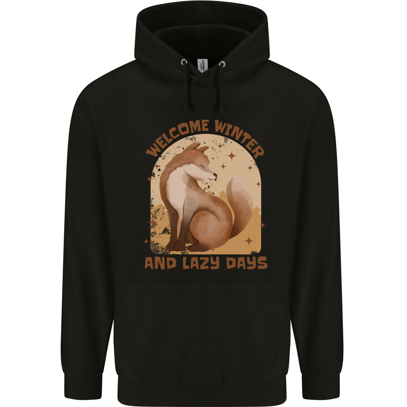 Fox Welcome Winter and Lazy Days Childrens Kids Hoodie Black