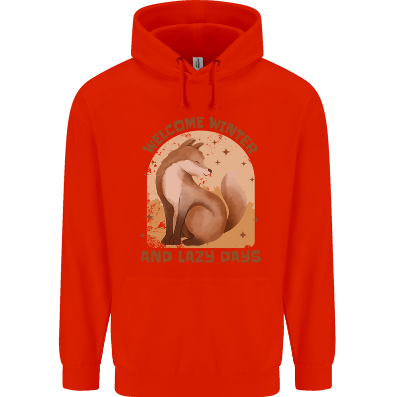 Fox Welcome Winter and Lazy Days Childrens Kids Hoodie Bright Red