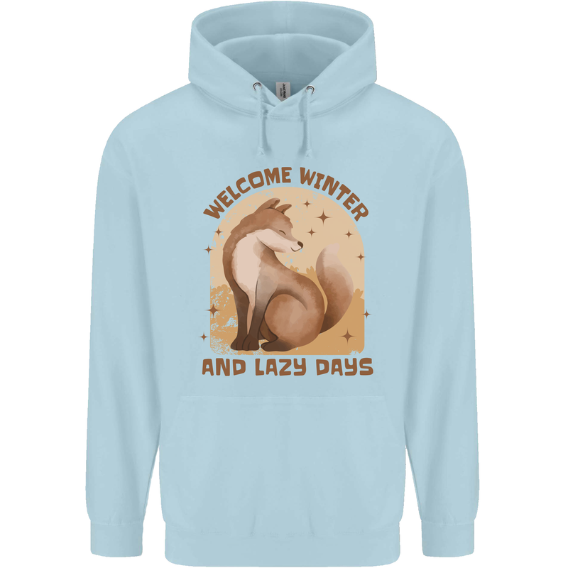 Fox Welcome Winter and Lazy Days Childrens Kids Hoodie Light Blue
