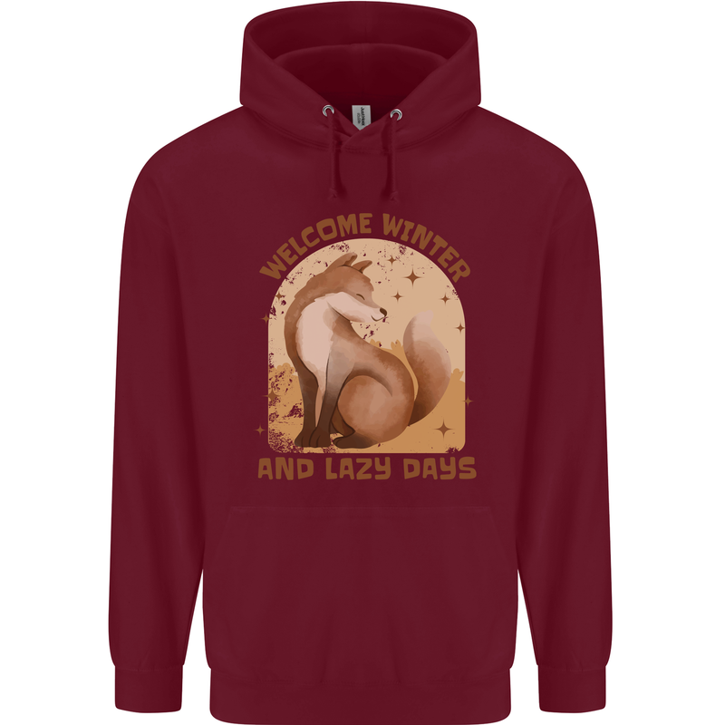 Fox Welcome Winter and Lazy Days Childrens Kids Hoodie Maroon