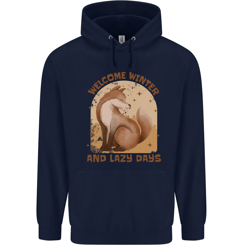 Fox Welcome Winter and Lazy Days Childrens Kids Hoodie Navy Blue