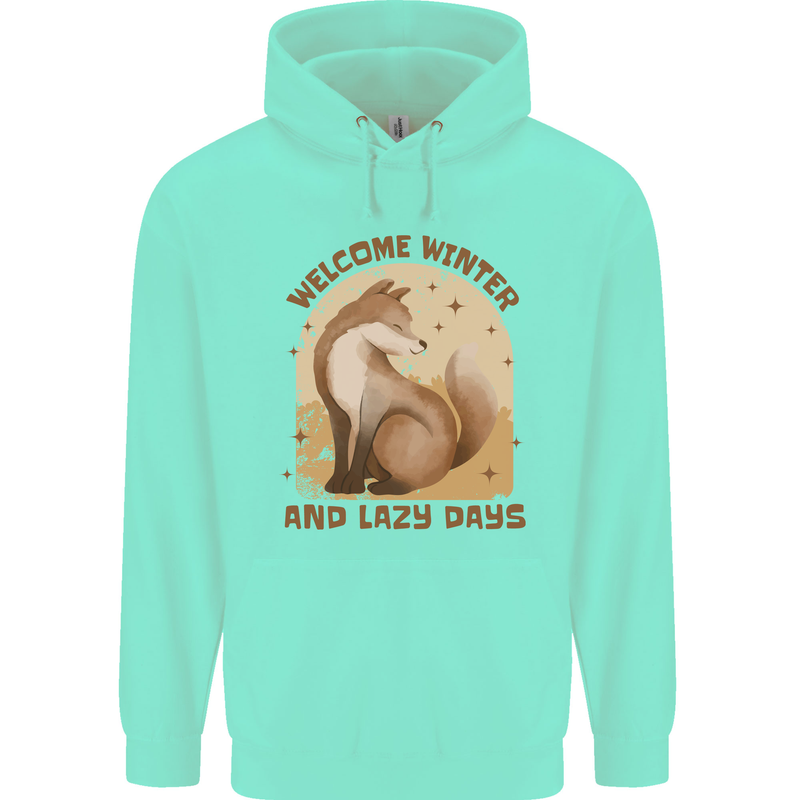 Fox Welcome Winter and Lazy Days Childrens Kids Hoodie Peppermint