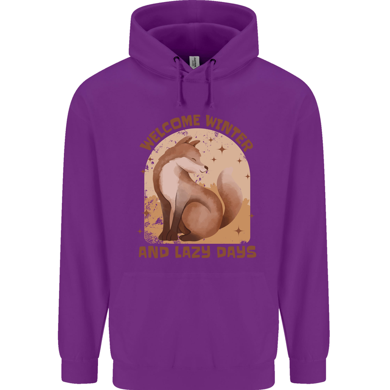 Fox Welcome Winter and Lazy Days Childrens Kids Hoodie Purple